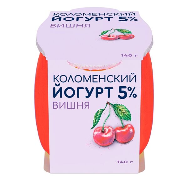 Йогурт «Вишня» 5%, «Коломенский», 140 г, Россия, БЗМЖ