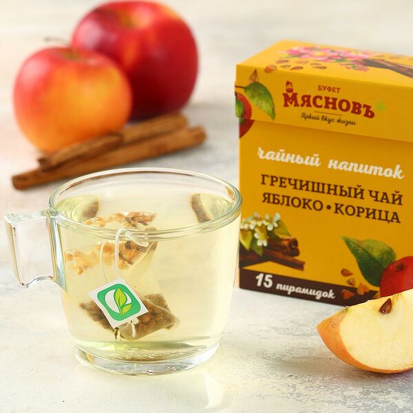 Напиток чайный Гречишный чай яблоко-корица МясновЪ Буфет в пирамидках 15 шт