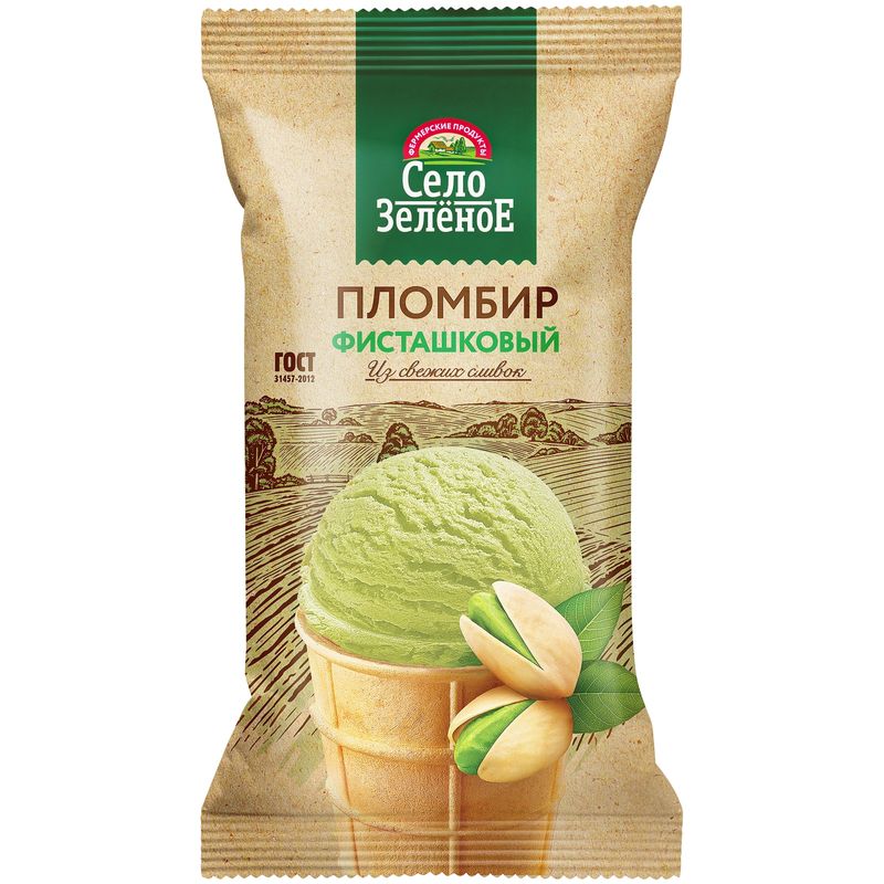 

Пломбир Село Зелёное фисташковый в вафельном стаканчике 15% 70 г