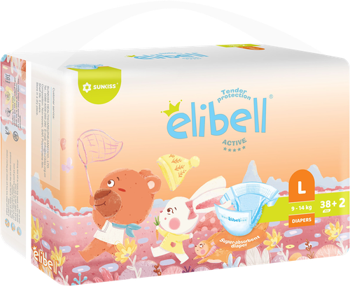 

Подгузники детские Elibell Active L 9–14 кг, 40 шт