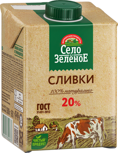 

Сливки Село Зелёное 20% 500 г
