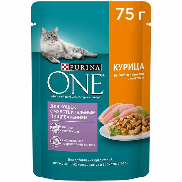 Влажный корм Purina ONE для кошек с курицей и морковью, 75г