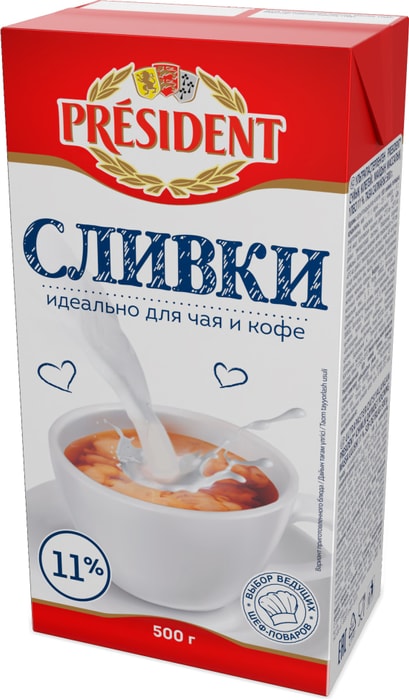 

Сливки President ультрапастеризованные 11%, 500 г