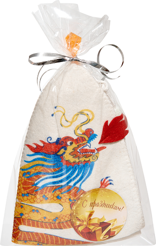 Набор для бани и сауны ГЛАВБАНЯ Огненный дракон, шапка и мочалка, Арт. Б32398Л