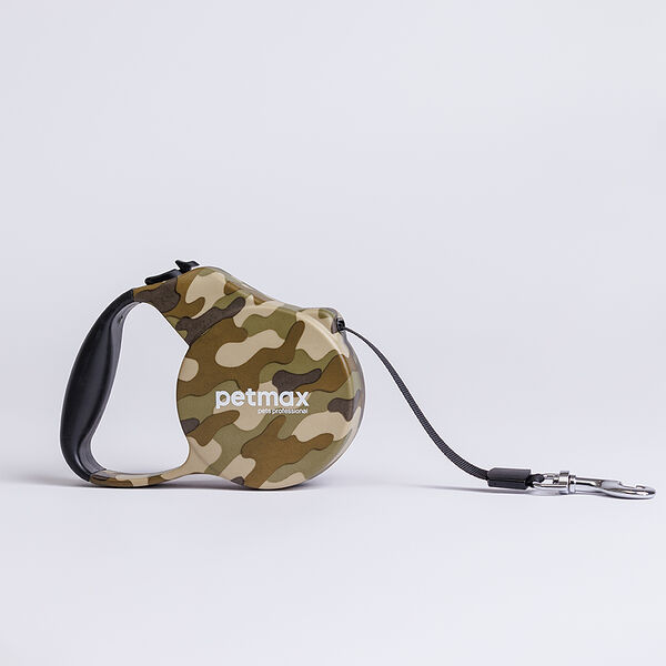 Рулетка для собак M, ремень 5 м, до 25 кг, зеленый камуфляж