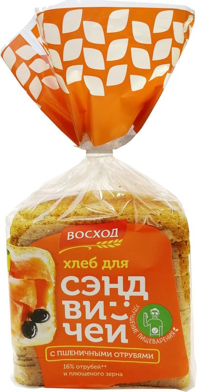 

Хлеб Восход для сэндвичей с пшеничными отрубями нарезанная часть изделия 380г