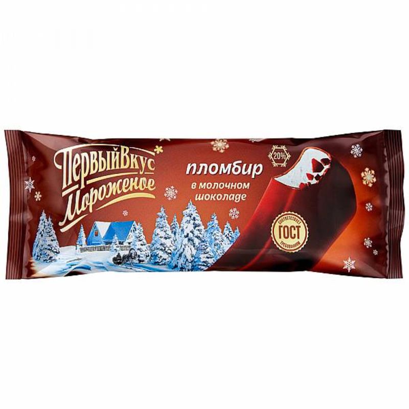 

Мороженое Первый Вкус пломбир ванильный в молочном шоколаде 20% 80 г