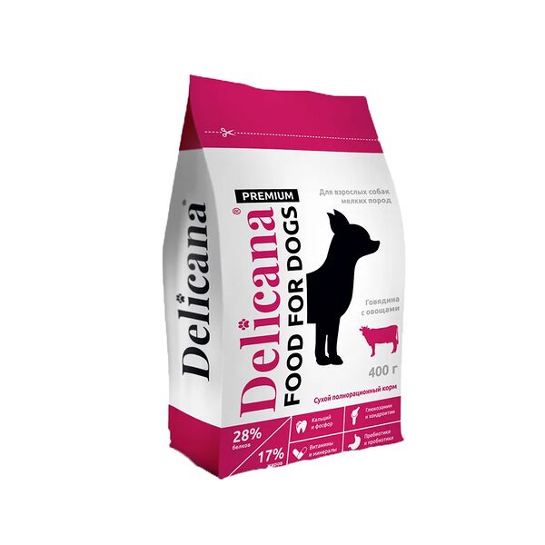Корм DELICANA для собак мелких пород говядина с овощами