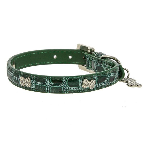 Ошейник для собак КАСКАД  Колибри  змеиная кожа с укр. Косточка  со страз.и кулоном 15ммх35см зелен.