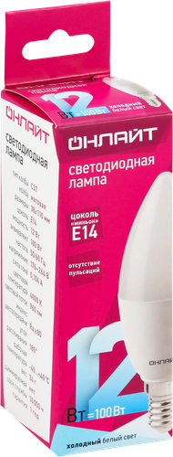

Лампа светодиодная Онлайт LED 12Вт, 4000К, Е14, свеча Арт. 90055