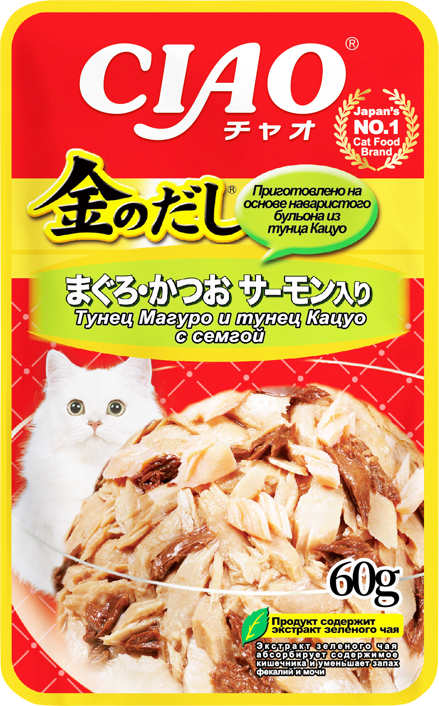 

Влажный корм для кошек Inaba Ciao Kinnodashi тунец магуро и тунец кацуо с семгой 60 г