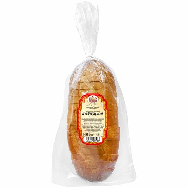 Батон Хлебозавод №5 Волгоградский из пшеничной муки нарезанный в упаковке, 300г