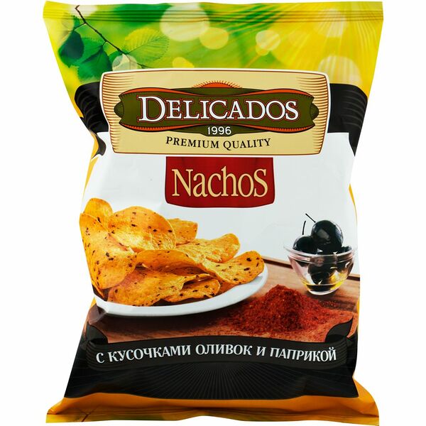 Чипсы кукурузные Delicados Nachos с кусочками оливок и паприкой
