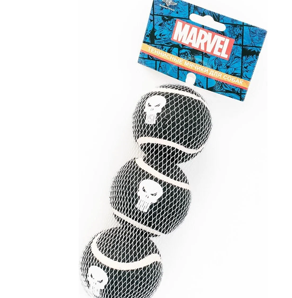 Игрушка Buckle-Down Каратель Теннисные мячики для собак, 3 шт, 7 см, черный