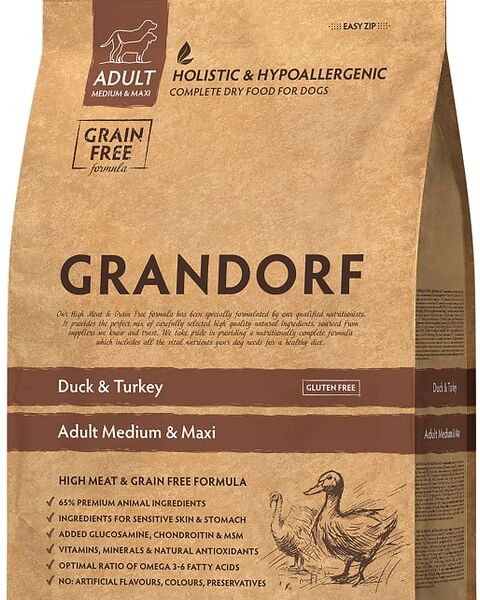 Сухой корм для собак Grandorf Adult Medium & Maxi для средних и крупных пород с уткой и индейкой, 3кг