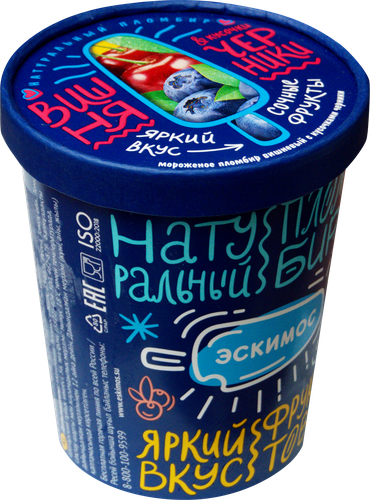 

Мороженое Эскимос Натуральный пломбир, пломбир вишневый с кусочками черники 12% ведро 450 г