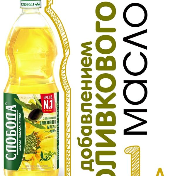 Масло подсолнечное Слобода рафинированное с добавлением оливкового 1л