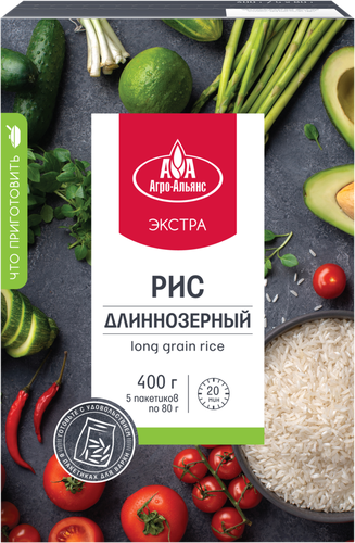 

Рис Агро-Альянс длиннозерный Экстра в пакетиках для варки 400 г