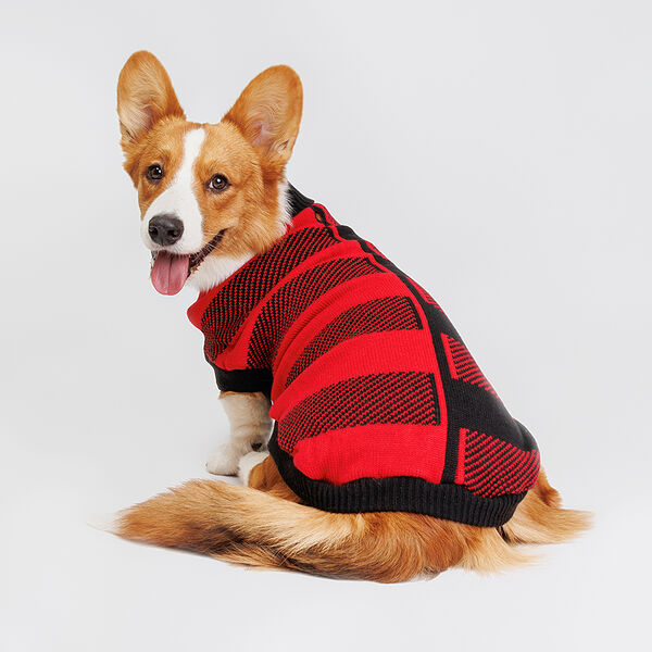 Свитер для кошек и собак, 55 см, черно-красный