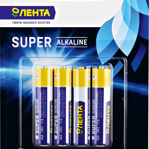 Элементы питания ЛЕНТА ААА алкалиновая Арт. ALR0304, 4шт