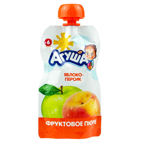 Фруктовое пюре Агуша яблоко-персик, с 6 месяцев