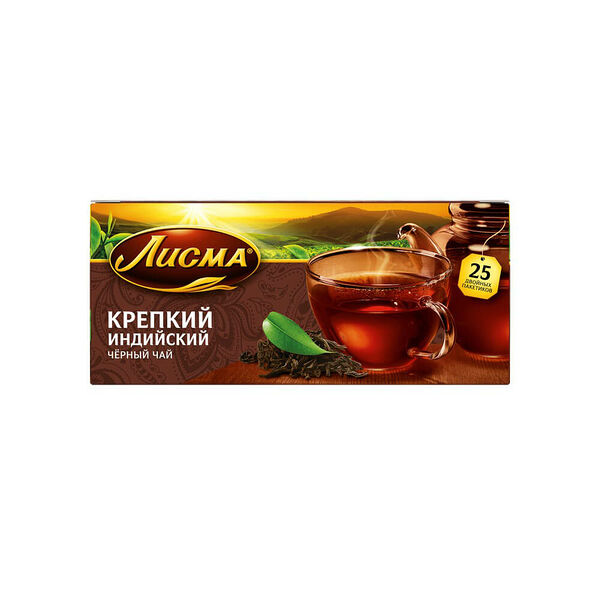Чай чёрный Лисма крепкий индийский байховый в пакетиках 25шт по 2г 50г