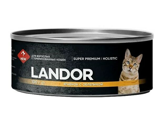 Landor Lаndor консервы для стерилизованных кошек ягненок с облепихой 100 г