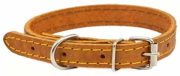 HOMEPET ошейник кожаный Ромбы 15мм х 27-37см простроченный с тиснением янтарь