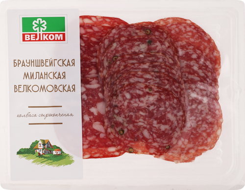 

Колбаса сырокопченая Велком Велкомовская-Брауншвейгская-Миланская нарезка 150 г
