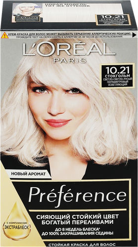 

Краска L'Oreal Paris Preference 10.21 Стокгольм светло-светло-русый перламутровый осветляющий 174 мл