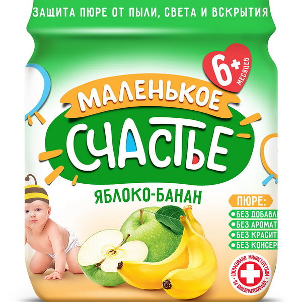 Пюре из яблок и банана 90г ДП Маленькое счастье