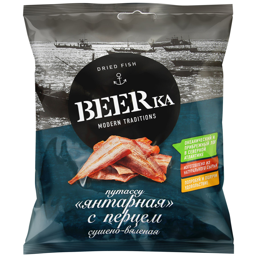 

Рыба сушено-вяленая Beerka Путассу Янтарная рыбка с перцем 70 г