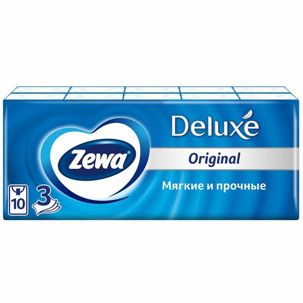 Платки носовые бумажные Zewa Deluxe, 10x10шт