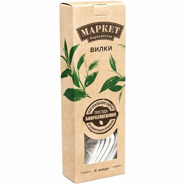Вилки одноразовые биоразлагаемые Маркет Перекрёсток, 6шт