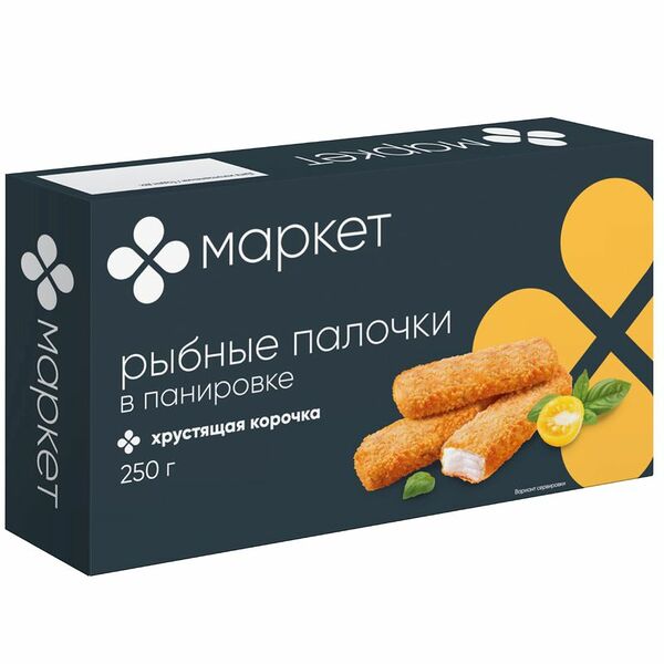 Палочки рыбные из филе минтая в панировке мороженые Маркет 250 г