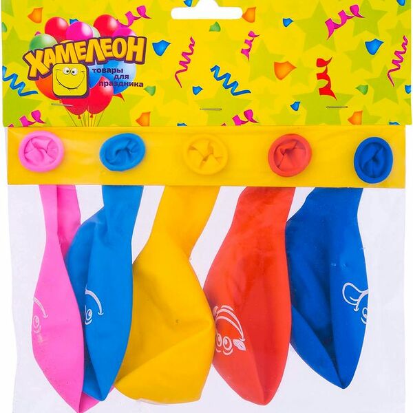 Шарики воздушные Хамелеон Улыбка в ассортименте 30см, 5шт