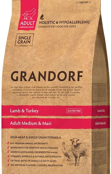 Корм для собак Grandorf для средних и крупных пород, ягненок с индейкой, 1 кг 
