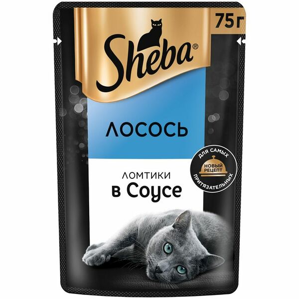 Корм Sheba Ломтики в соусе Лосось для взрослых кошек с лососем консервированный полнорационный, 75г