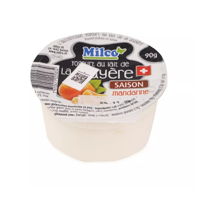 

Йогурт с мандарином из коровьего молока для сыра Gruyere ТМ Milco 90 г