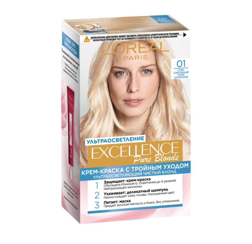 

Краска для волос № 01, «Суперосветляющий русый, натуральный», Excellence, 192 мл, Бельгия