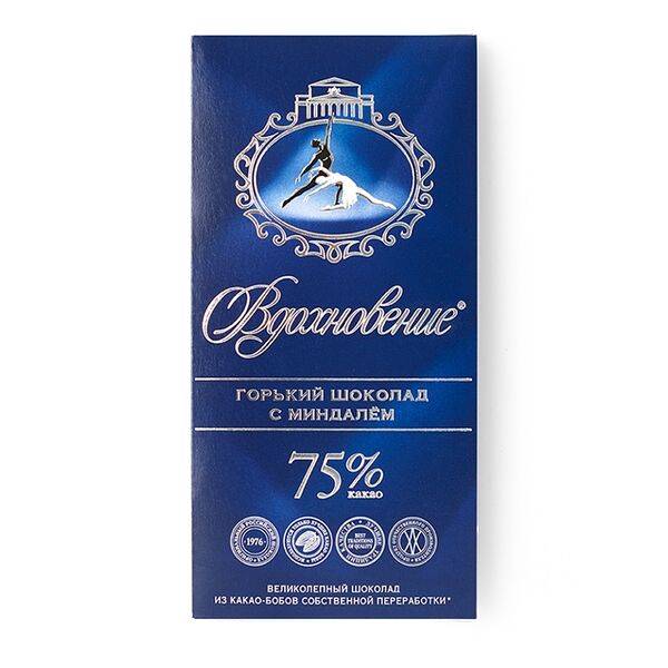 Шоколад горький Вдохновение Элитный с миндалём 75% какао, 100г