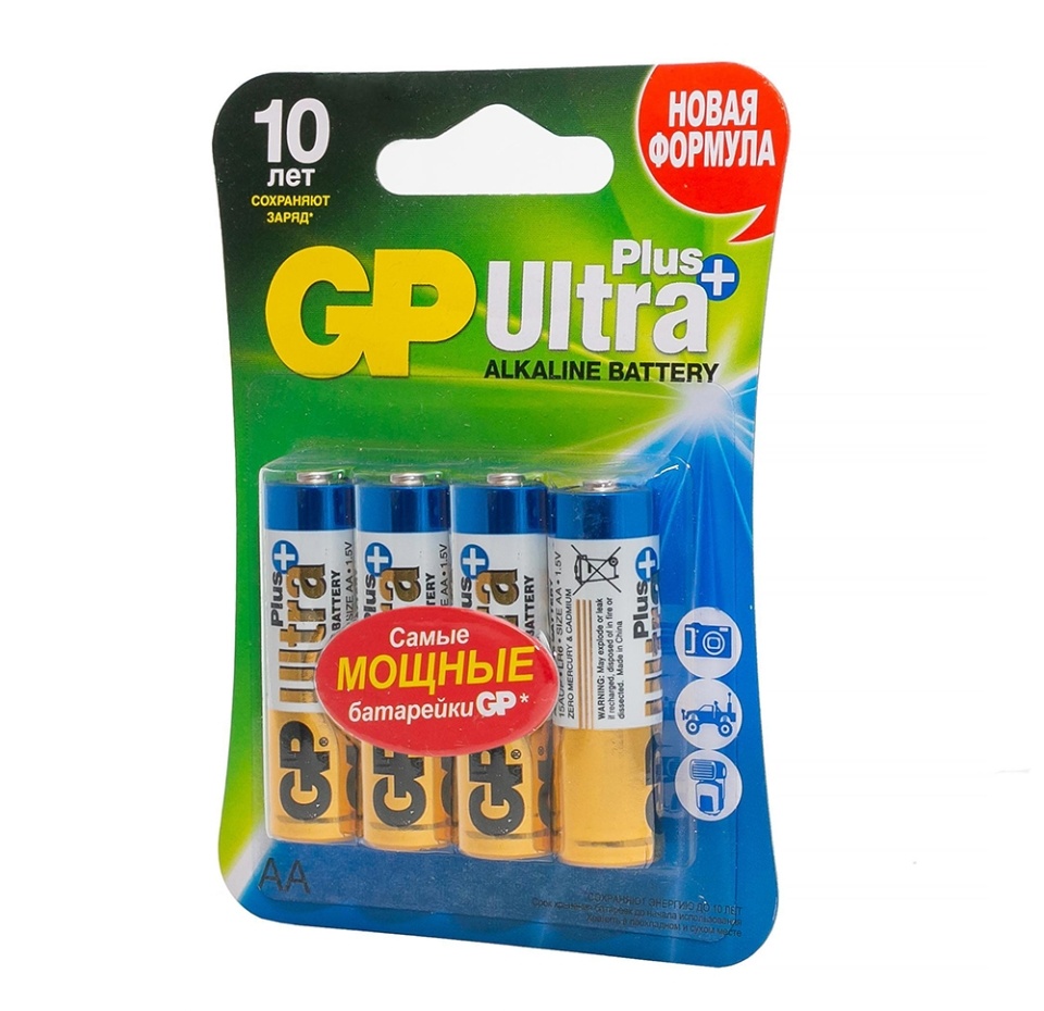 

Батарейки Gp алкалиновые Ultra Plus Alkaline 15а аa, 4 шт, Китай