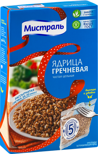 

Гречка Мистраль цельная ядрица 5 пакетиков 400 г