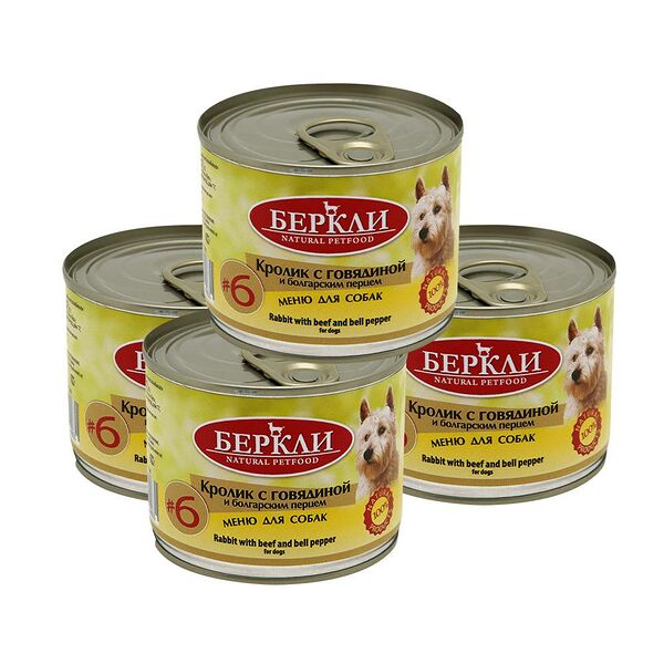 Корм для собак BERKLEY №6 Кролик с говядиной и болгарским перцем, банка 200г х 8 шт