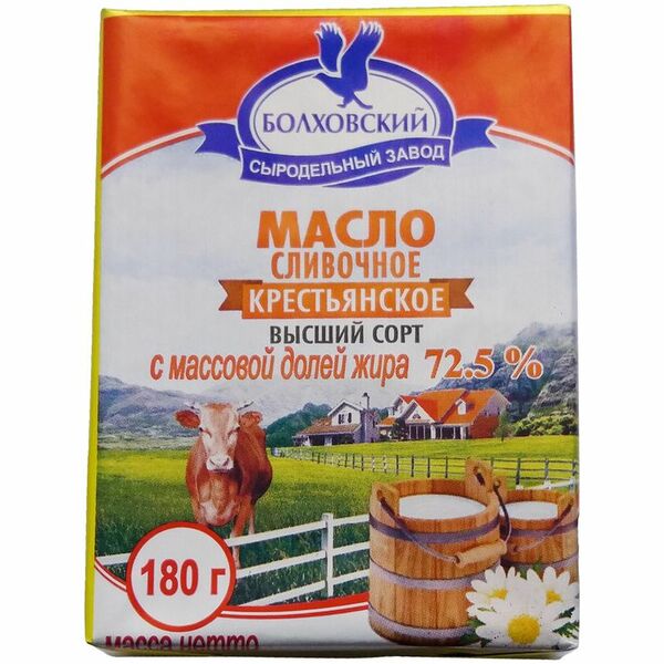 Масло сливочное Болховский Сыродельный Завод Крестьянское 72.5%, 180г