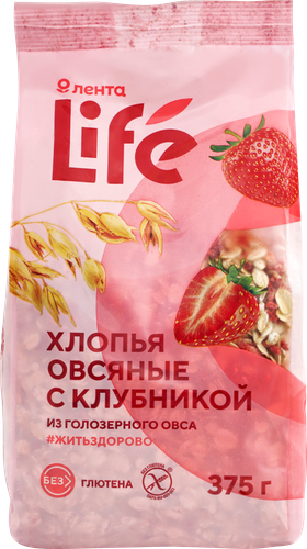 

Хлопья овсяные безглютеновые ЛЕНТА ECO с клубникой, из голозерного овса