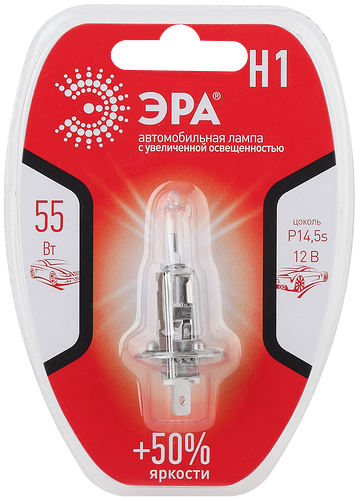 Лампа противотуманная для автомобиля ЭРА H1 12V 55W +50% P14,5s BL