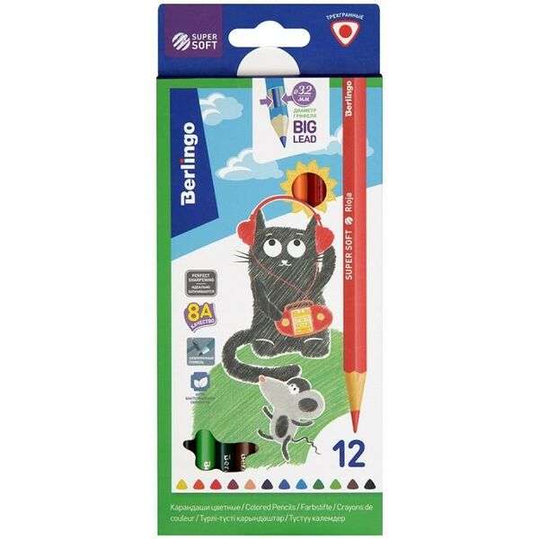 Карандаши 12 цв. SuperSoft. Жил-был кот, карт.уп., европодвес SS00512