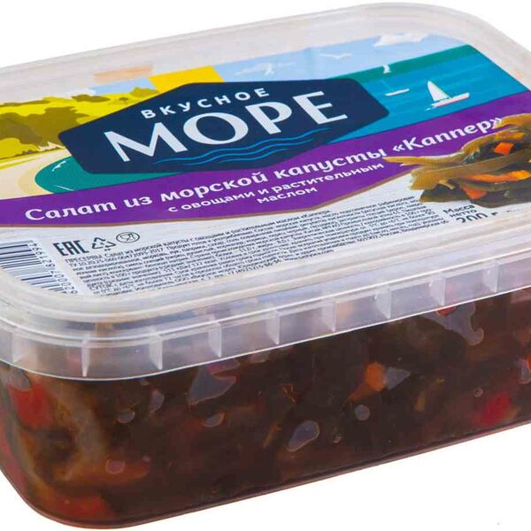 Салат из морской капусты Вкусное море Каппер с овощами и растительным маслом