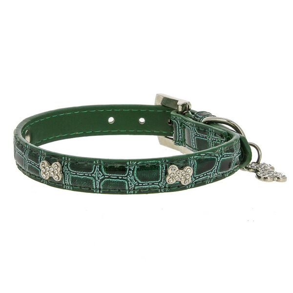 Ошейник для собак КАСКАД  Колибри  змеиная кожа с укр. Косточка  со страз.и кулоном 20ммх45см зелен.
